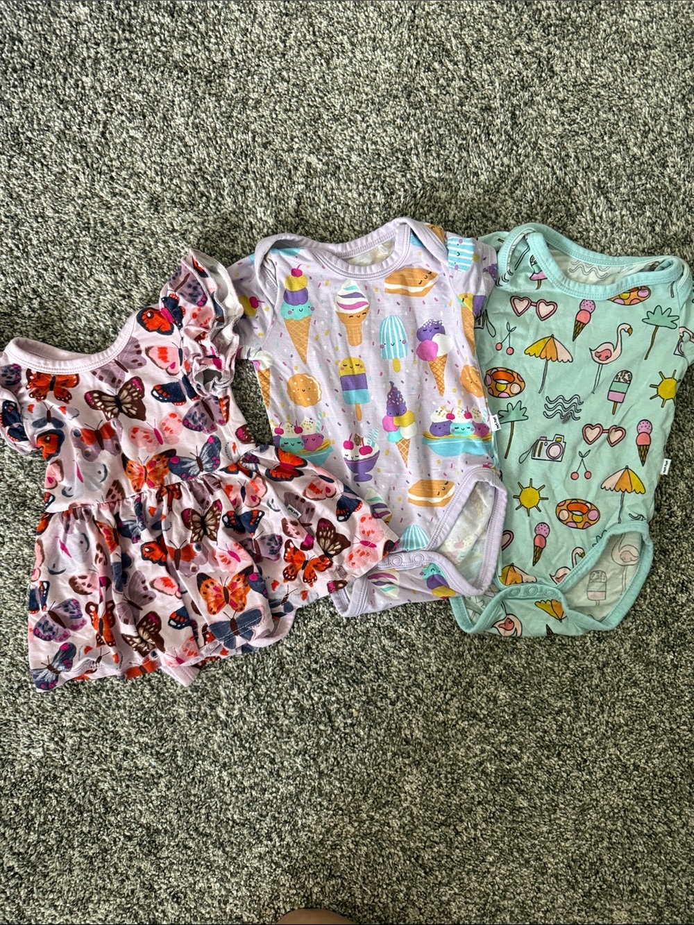 Little Sleepies Bundle Bodysuits Onesies Dress Size 0-3M Ice Cream Butterfly